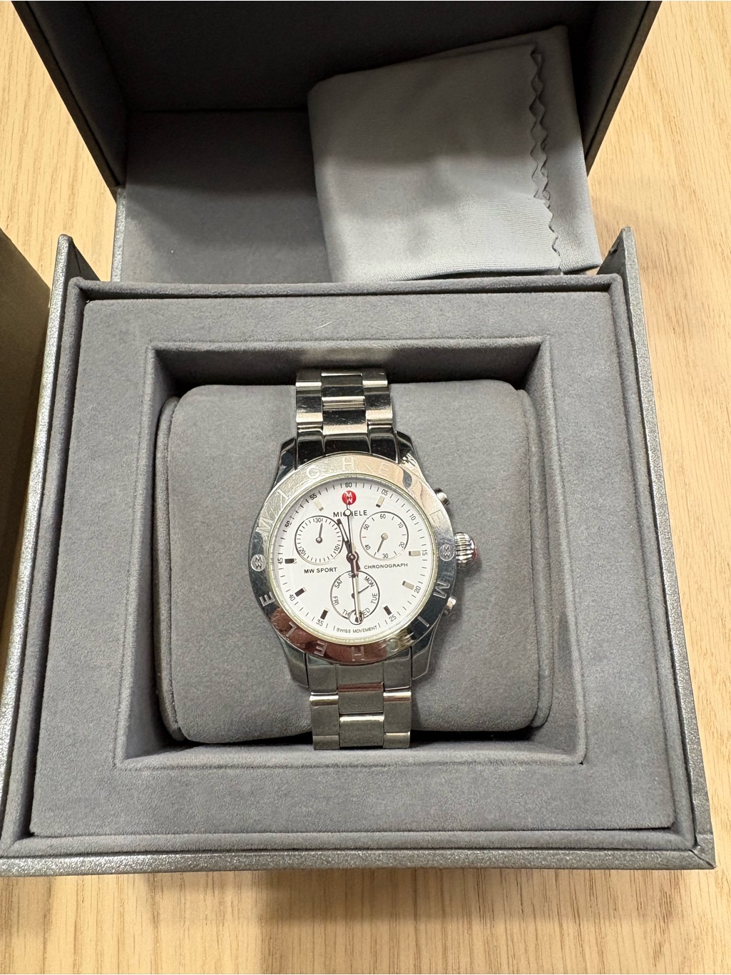 Michele Silver Stainless Steel Chronograph With White Dial